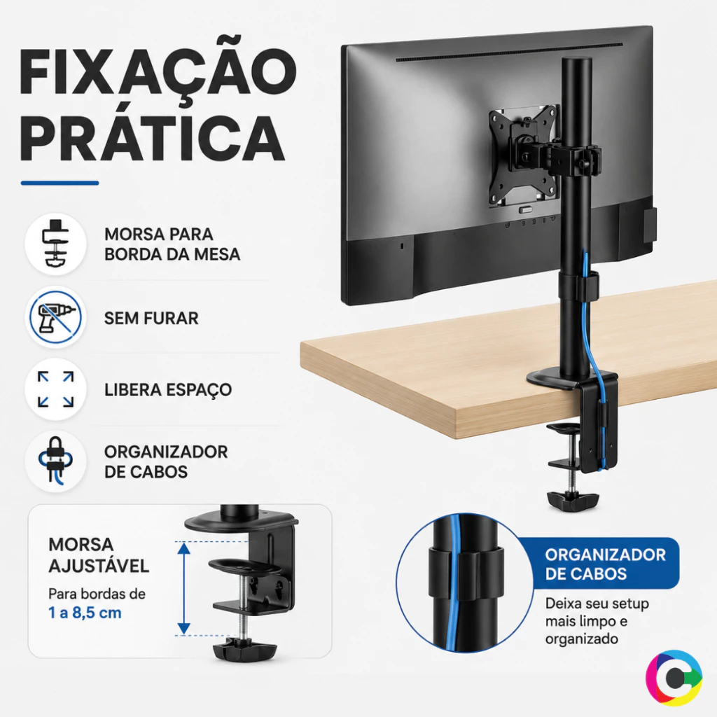 Suporte Monitor 17 a 32 Polegadas VESA 75x75 100x100 Ajustável Mesa Escritório Ergonômico Premium
