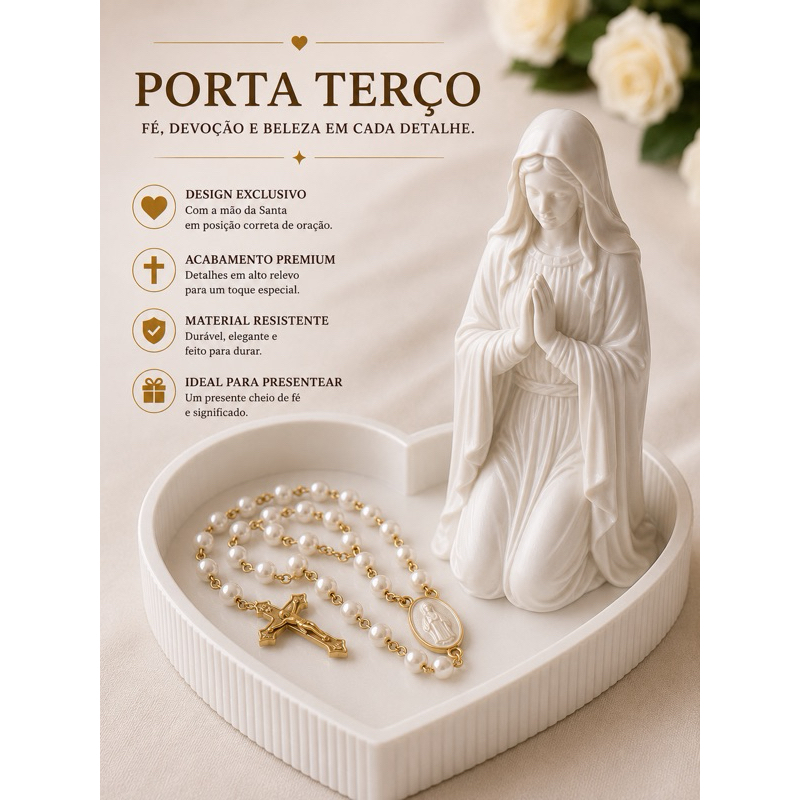 Porta Terço Nossa Senhora em Oração | Organizador de Rosário Decorativo | Presente Católico Religioso em Impressão 3D