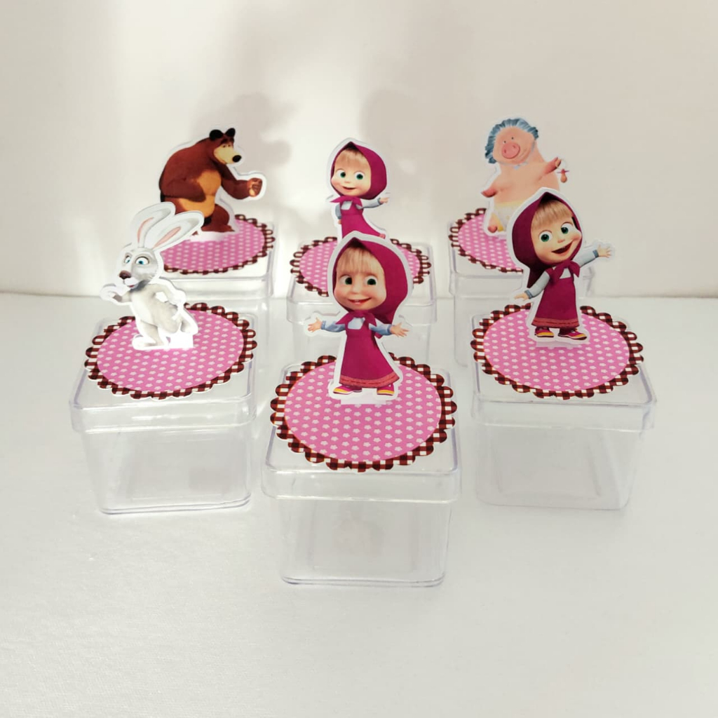 Apliques 3D Masha e o Urso para Caixinha de Acrílico ou Latinha 5x5 cm - Lembrancinhas - Papelaria Personalizada