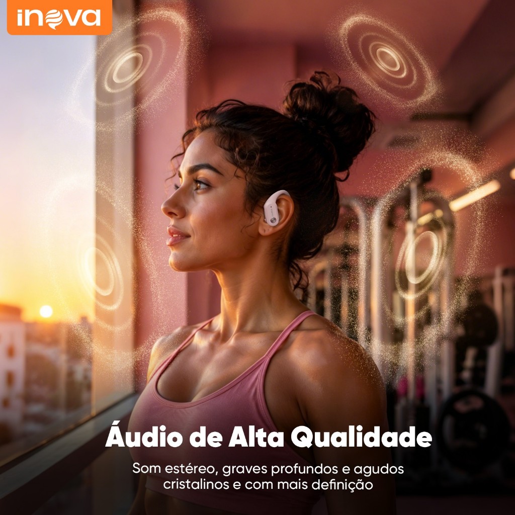Inova Fone de ouvido Sem Fio Bluetooth Esportivo Design Pendurado Na Orelha Ergonômico Longa Espera Redução Ruído Rosa · foto 2