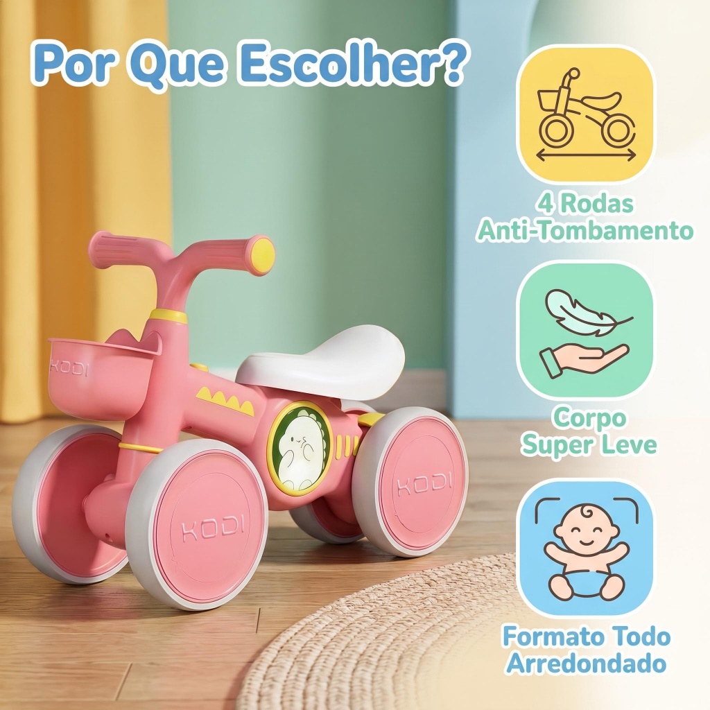 Carrinho de Balanço Infantil 4 Rodas Sem Pedal Bicicleta Aprendizado Equilíbrio Criança 1-3 Anos P25
