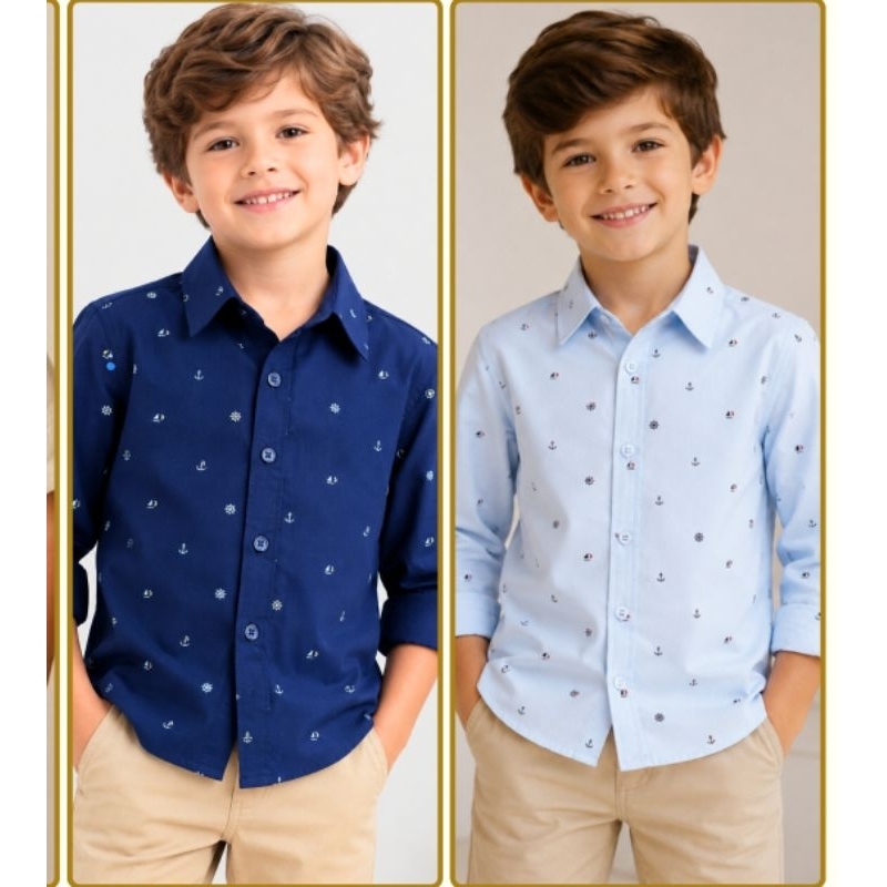 Camisa Social Infantil Manga Longa para meninos  (MODA INFANTIL) ANCORA Tamanho PEQUENO
