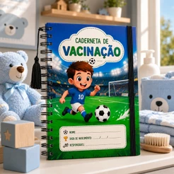 Caderneta Caderno Vacinação Futebol Jogador Bola Gol Criança Menino Menina Saúde Cuidado Wire-o