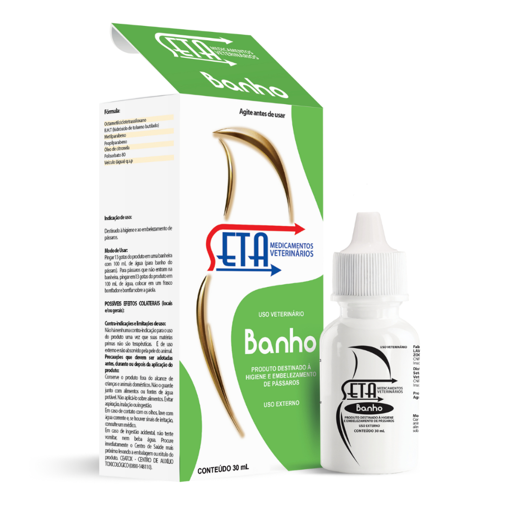 SETA Banho 30ml Higiene e Embelezamento para Aves Ornamentais Uso Externo