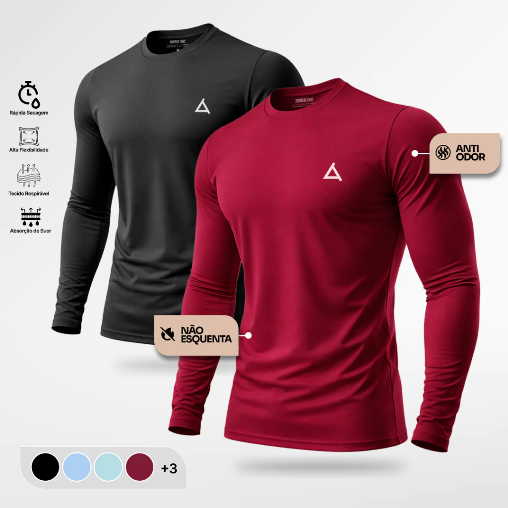 Kit 2 ou 1 Camisa Térmica Masculina Uv 50+ Segunda Pele Camiseta Blusa Malha Fria Academia Esportes — imagem 1