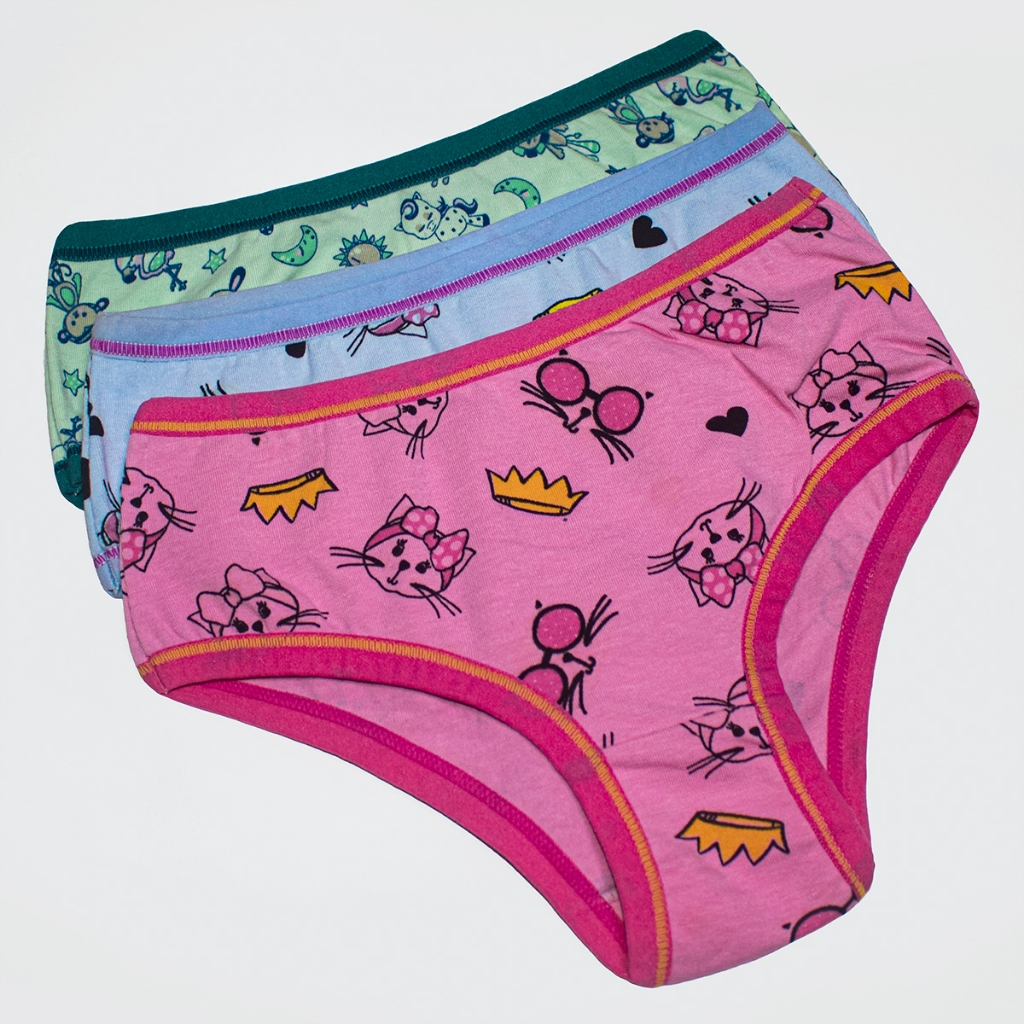 Kit 3 Calcinha Infantil de Algodão Menina Juvenil Estampada | Empório Da Roupa