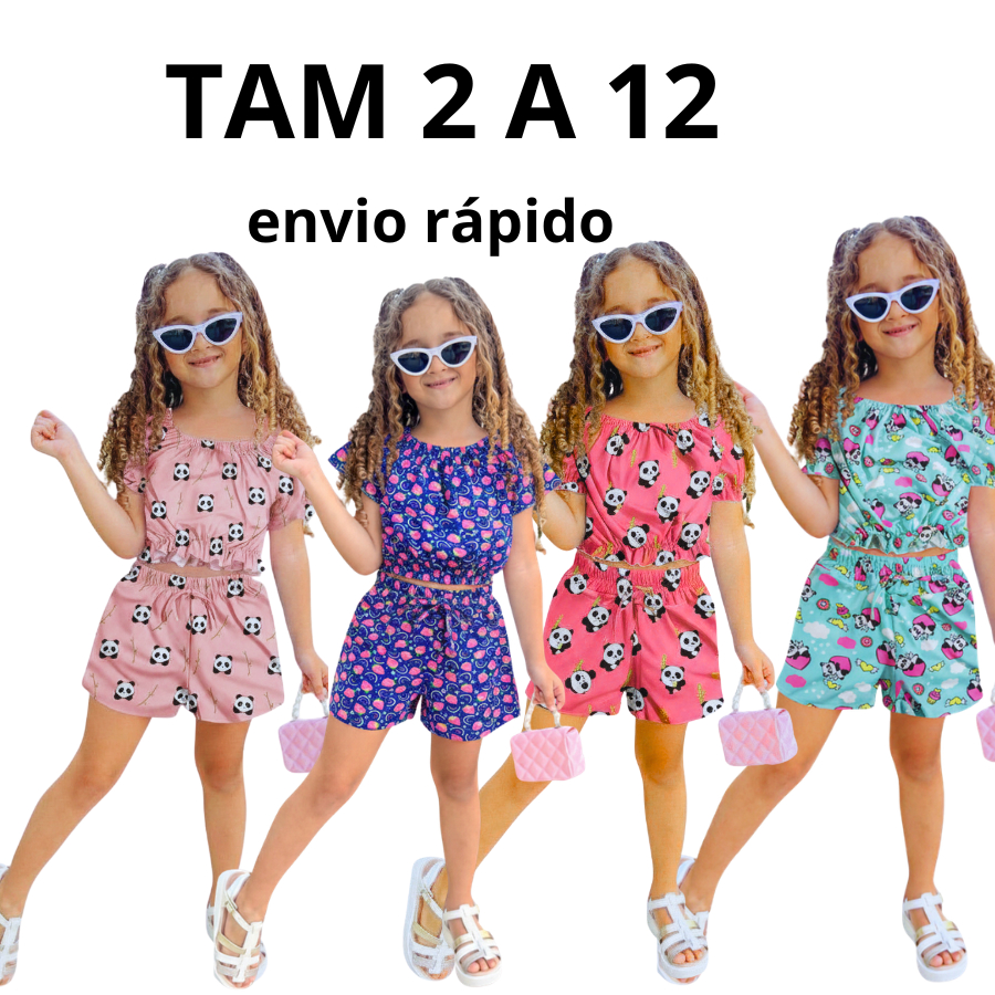 Conjunto Infantil Feminino Ciganinha | Blusa Ombro a Ombro + Short | Tamanhos 2 ao 12 | Promoção | Envio Rápido