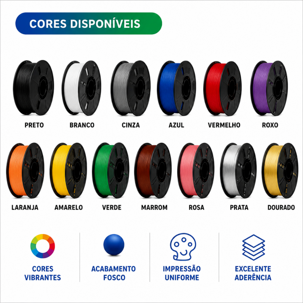 Kit Filamento PLA Matte Sól3D 1.75mm – 3/5/10 Rolos de 1KG | Acabamento Fosco, Alta Adesão e Compatível com Impressoras