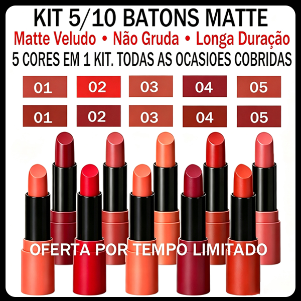 Kit Batom Mousse Veludo Matte, À Prova D'Água, Hidratante, Não Transfere, Pra Presente