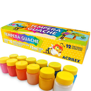 TINTA GUACHE ACRILEX 15ML KIT COM 12 CORES TINTA ESCOLAR LAVÁVEL PARA ARTES E PINTURA