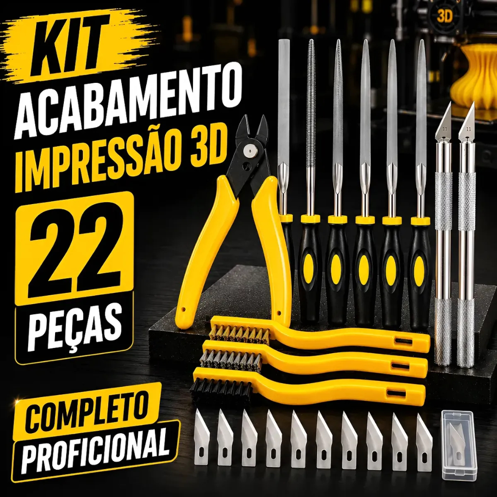 Kit Acabamento Impressão 3d Limas Alicate Escovas 22 Peças