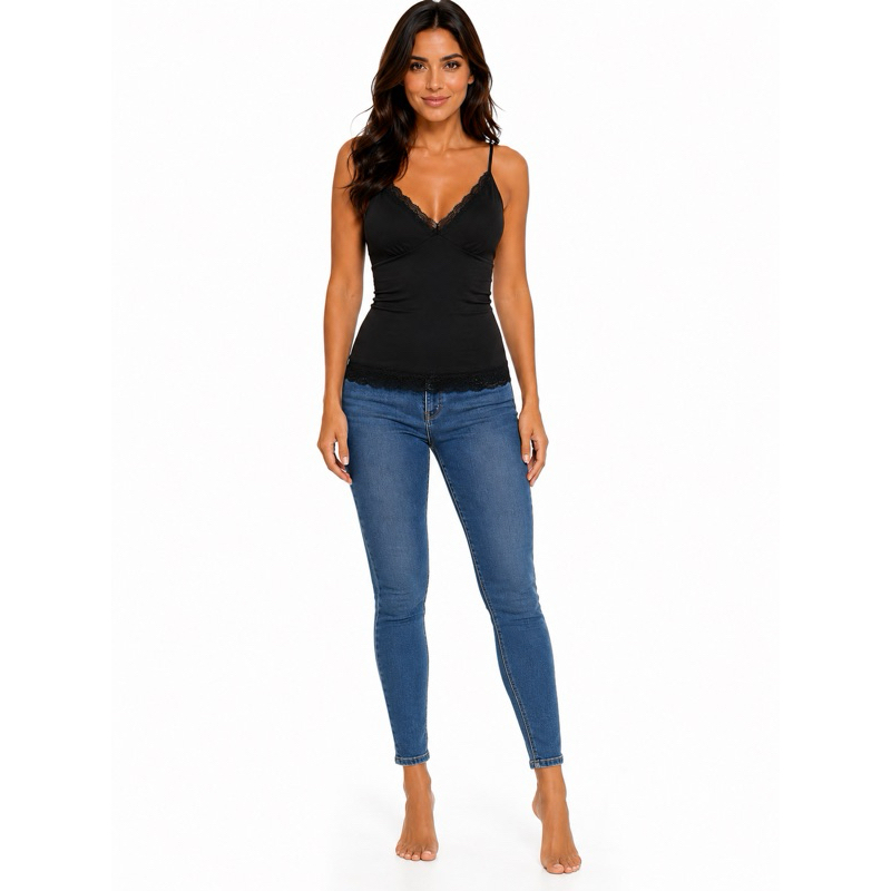 Blusa Feminina de Alcinha Regulável com Renda em Suplex Premium Moda Casual Elegante Confortável P ao GG