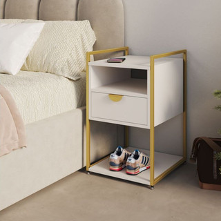 Mesa de Cabeceira com Gaveta Industrial Para Quarto Organizador Cama Tampo Madeira Decoração