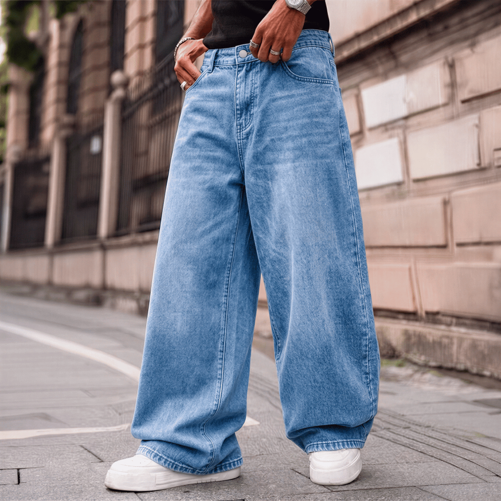 Calça Balão Jeans Baggy Masculina Boca Larga Streetwear Oversized Premium Casual Hip Hop Skate Moda Urbana Unissex — imagem 2 de 2