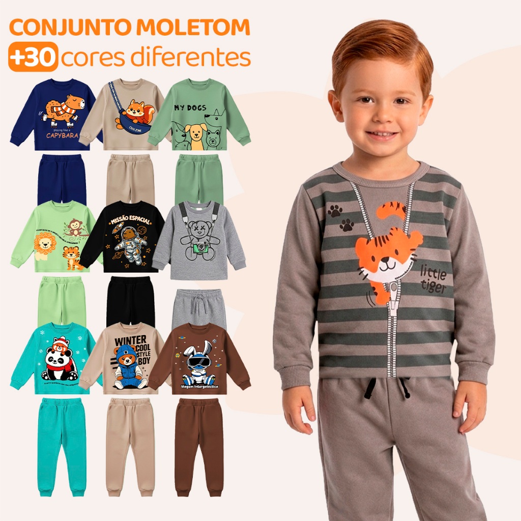 Kit 4 Peças De Roupa Infantil Menino Conjuntos De Moletom Peluciado Para Bebês M