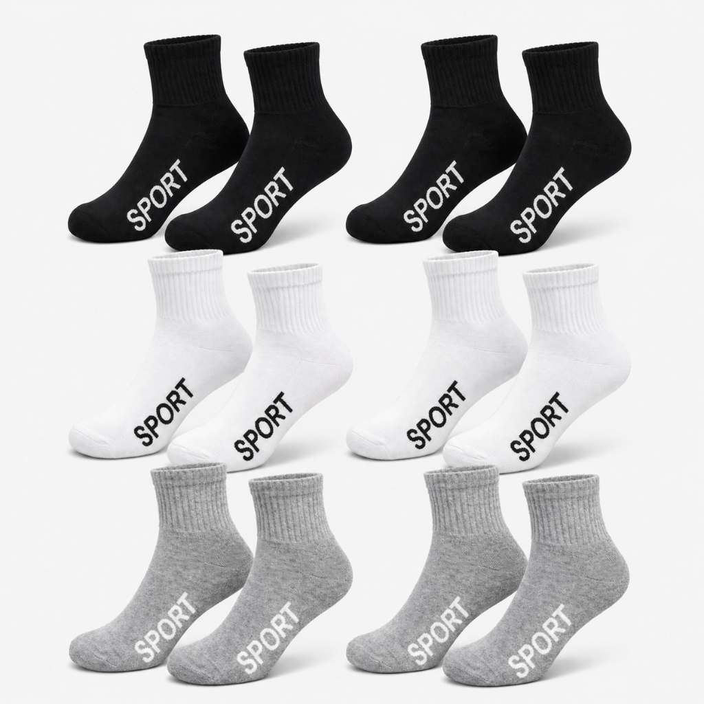 KIT 6 PARES  MEIA CANO MÉDIO  ESPORTE ATOALHADA CALCANHAR MASCULINO FEMININO DIA A DIA ACADEMIA TRABALHO