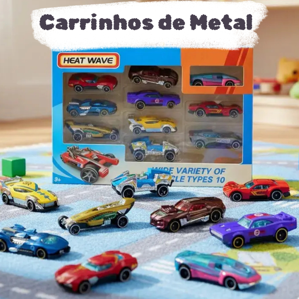 Kit 10 Carrinhos de Metal Hot Cars Miniatura Modelo Die Cast Brinquedo Colecional Carrinhos Wheels