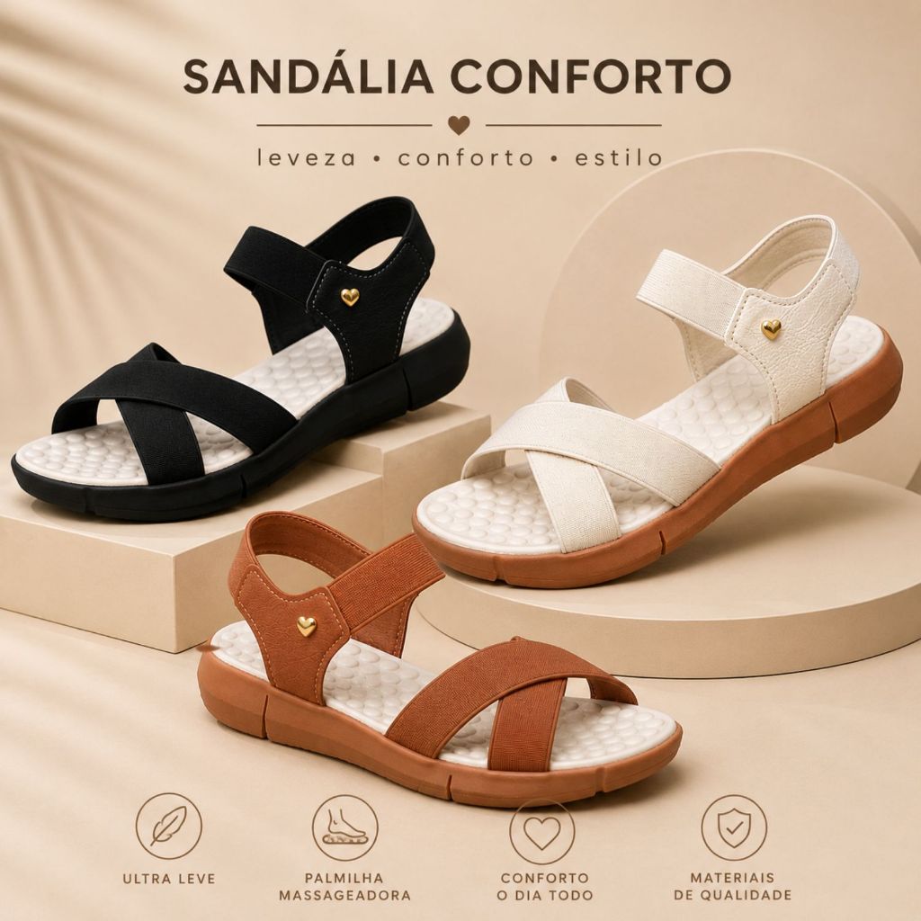 Papete Feminina Ortopédica X Palmilha Massageadora Confortável Sandália Casual com Elástico