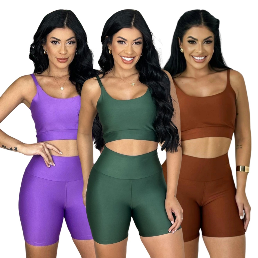Conjunto fitness short e top com bojo removivel suplex premium academia treino corrida feminino Zero Transparência