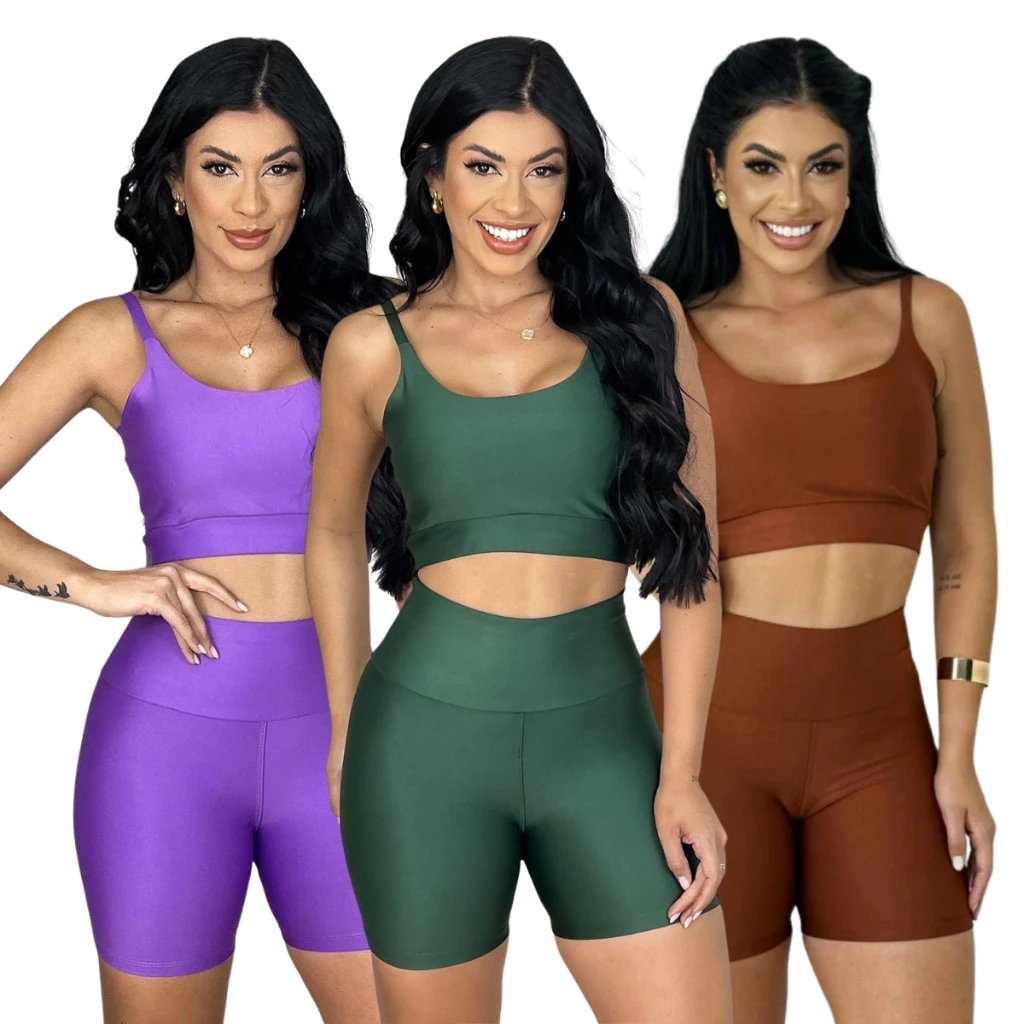 Conjunto fitness short e top com bojo removivel suplex premium academia treino corrida feminino Zero Transparência — imagem 1