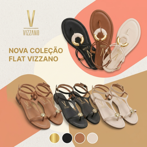 Sandália Vizzano Rasteira Feminina Elegante Moderna Confortável Versátil Praia