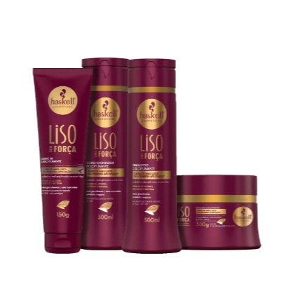Kit Haskell Liso com Força Disciplinante Shampoo 300 ml Condicionador 300 ml Máscara 300g Leave-in 150g