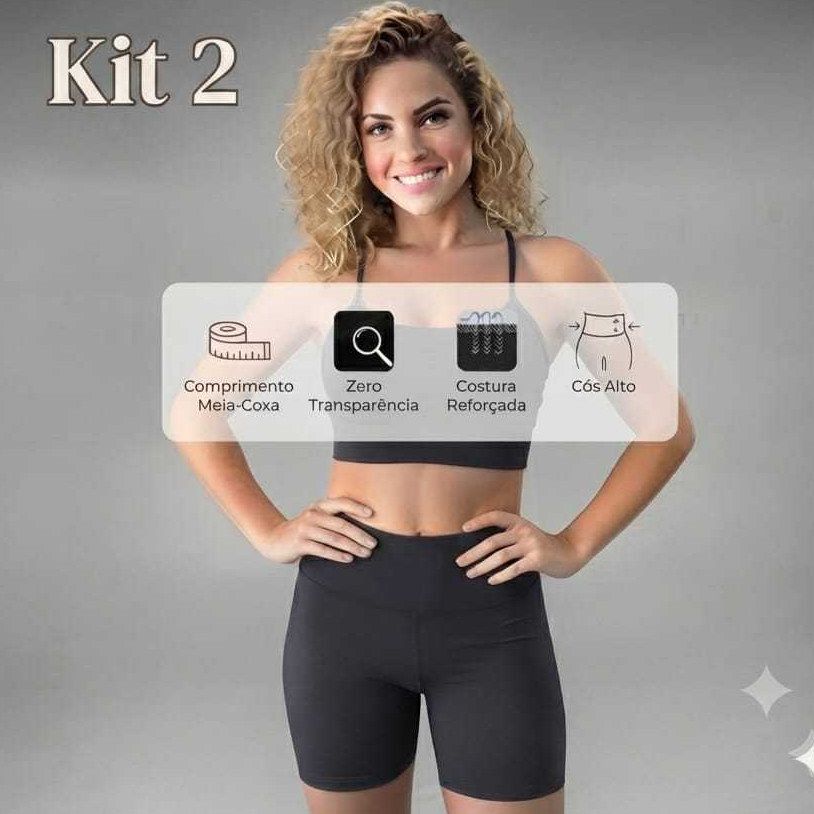 KIT 2 Shorts Meia Coxa Feminino Academia Suplex Cós Alto Não Fica Transparente Treino Fitness