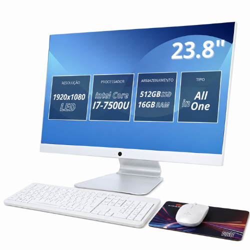 Computador All In One Grasep 23.8" Full HD Intel i7 7ª Geração 16GB DDR3 SSD 512GB Webcam Bluetooth
