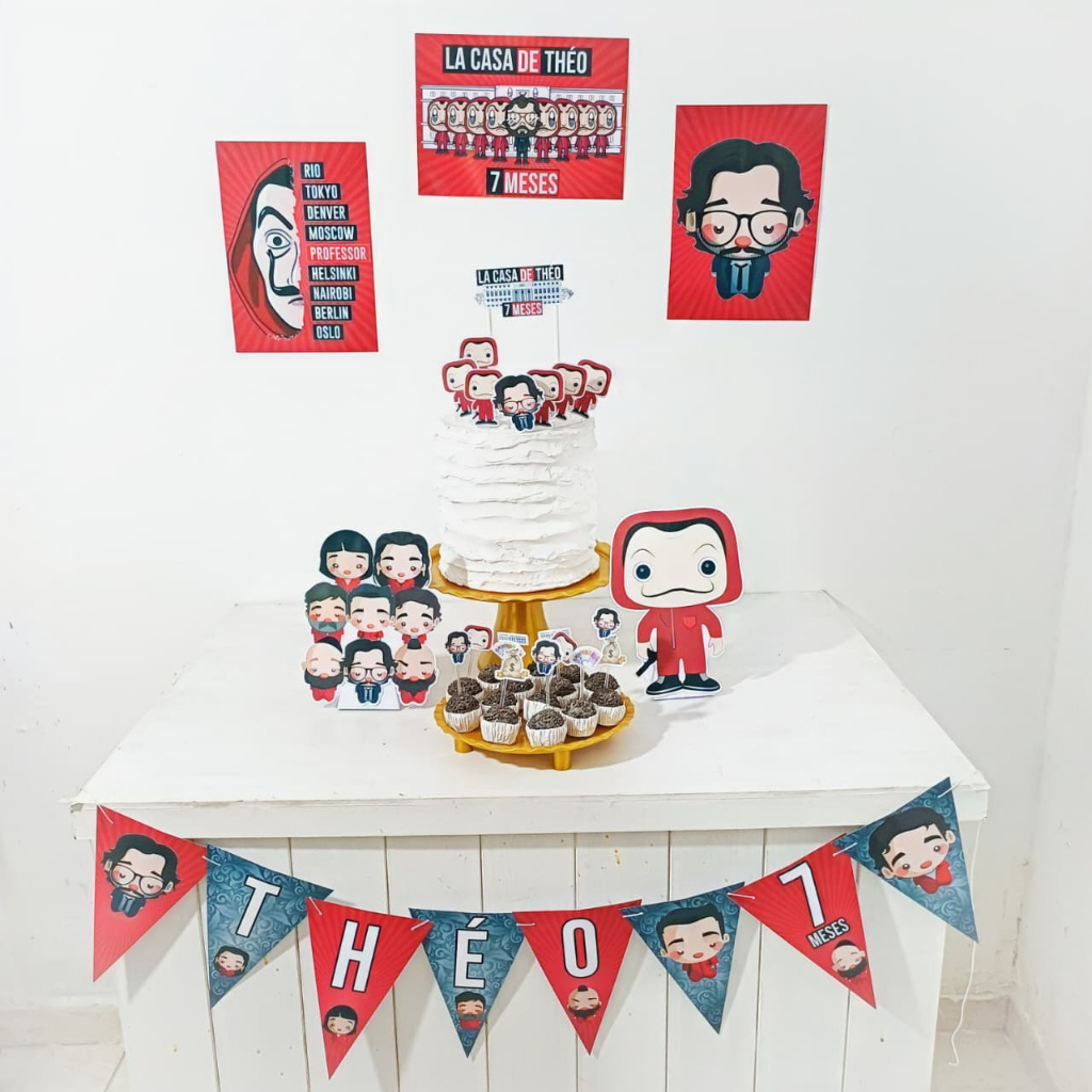 Kit Festa La Casa de Papel Personalizado Só Um Bolinho Festa em Casa Aniversário Infantil adulto Mesversário