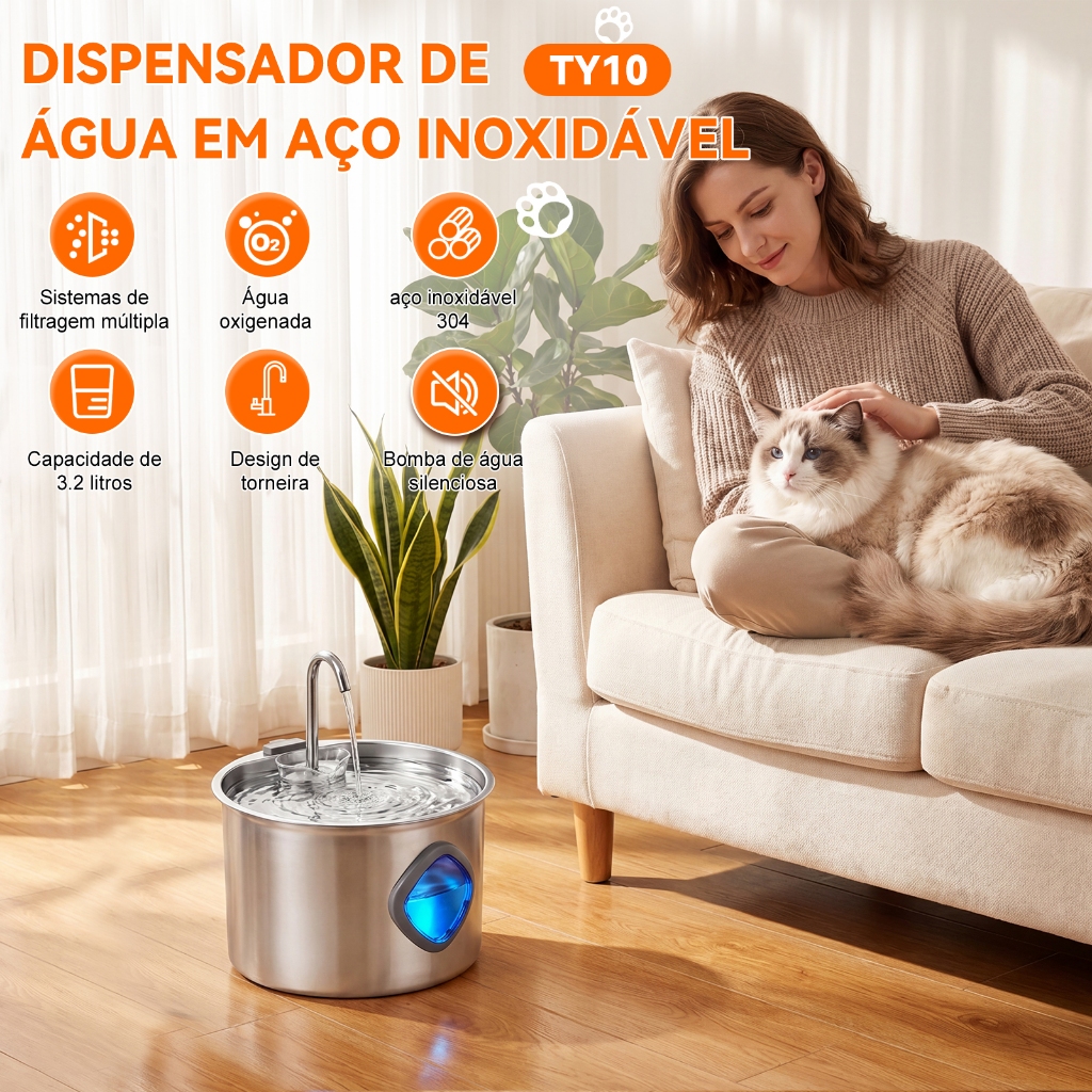 Mstail 3.2L Fonte de água automática para animais de estimação com grande capaci