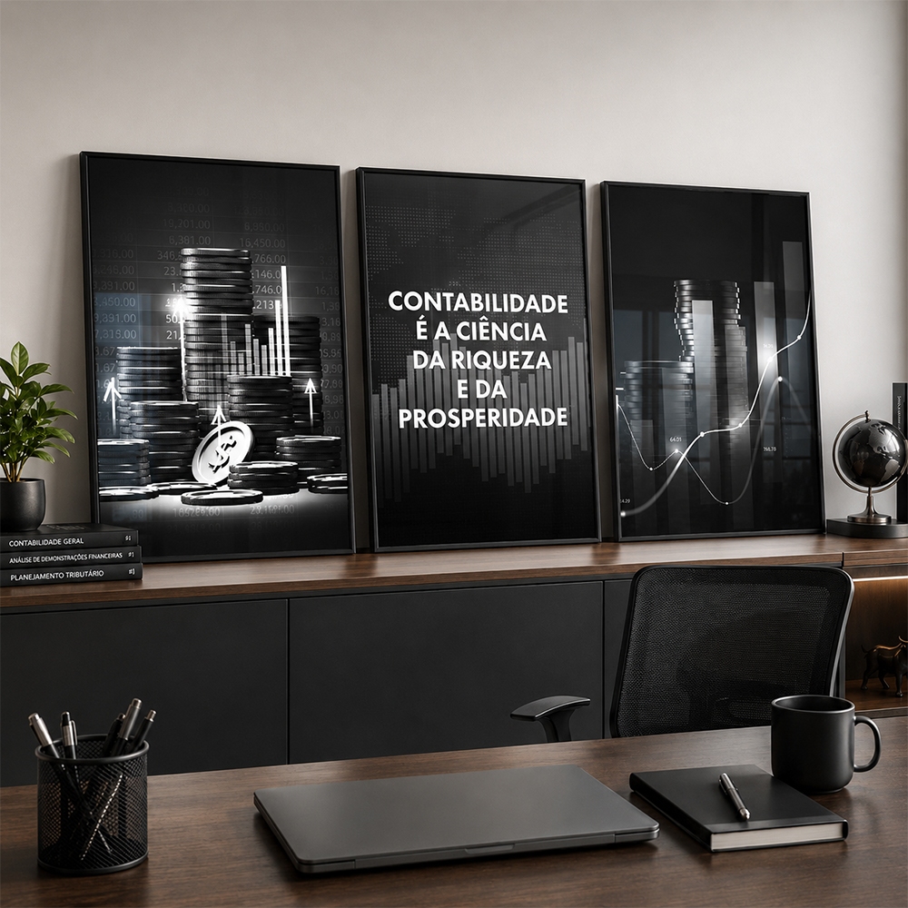 3 Quadros Decorativos Profissão Ciência da Riqueza: O Poder da Contabilidade com