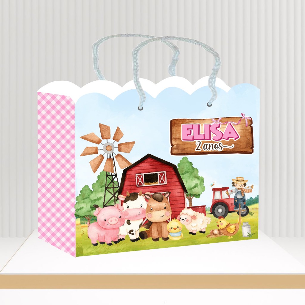 Sacolinha Personalizada Fazendinha vários lembrancinha aniversário guloseimas