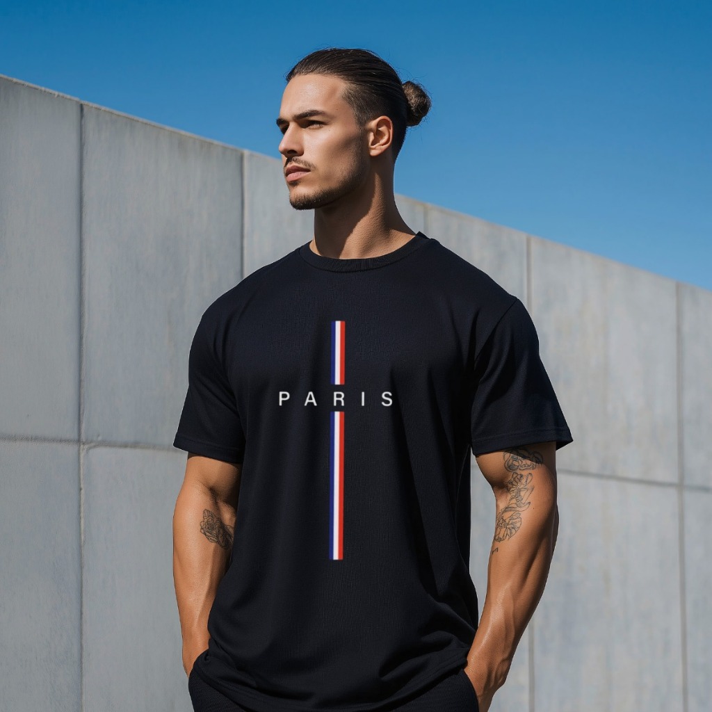 Camiseta Masculina 100% Algodão Estampada Bandeira França Faixa Colorido Paris Camisa Casual Básica Diário Confortável
