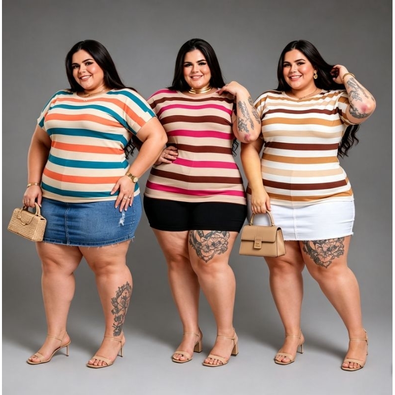 blusa feminina plus zise, LIstrada manga dobrada japonesa, VISCOLYCRA G1,G2,G3 pra qualquer ocasião.