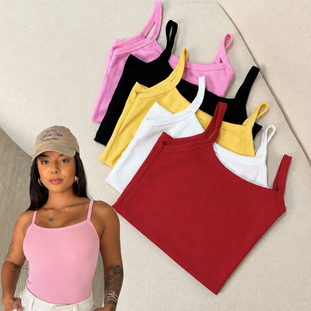 Blusa Regata Feminina Ribaninha Canelada Alcinha Básica Casual Ajustada Moda Verão Segunda Pele Blusa Lisa Confortável