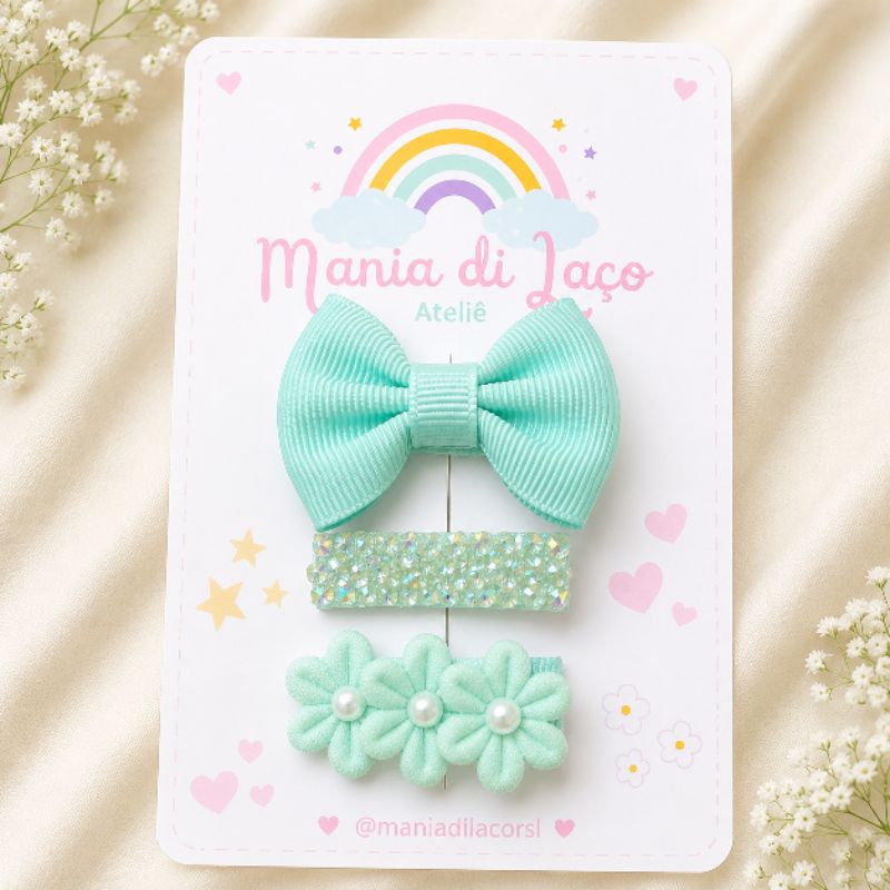 Mini Laços Infantil Baby Florzinhas – Presilha Antideslizante Recém Nascido