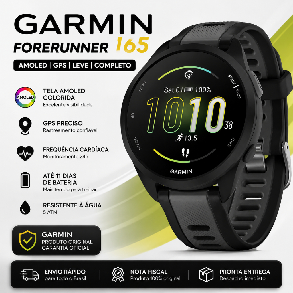 Relógio Inteligente Garmin Forerunner 165 - GPS Integrado, Monitoramento Saúde, Bateria Prolongada