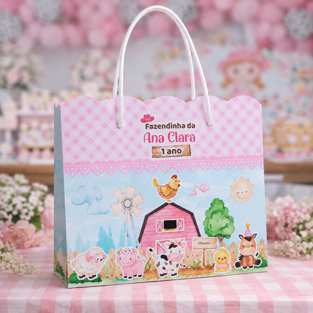 Sacolinha Personalizada  Fazendinha - Pegue e Monte - Lembrancinha de Festa tema fazendinha menina