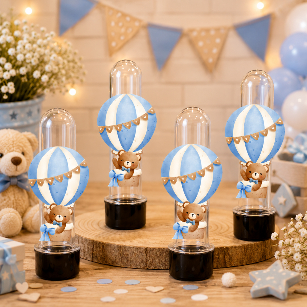 ENVIO RÁPIDO 40 Aplique Ursinho baloeiro menino bebê tubetes kit festa lembrancinhas aniversário minos festa infantil