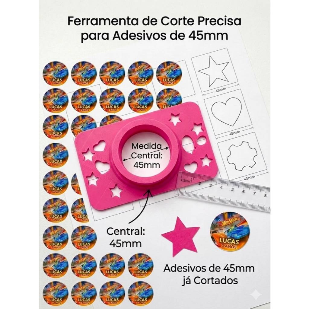 Cortador de Adesivos Circular 45mm Com 3 Lâminas Extra - Ferramenta de Precisão para Artesanato, Festas e Lembrancinhas