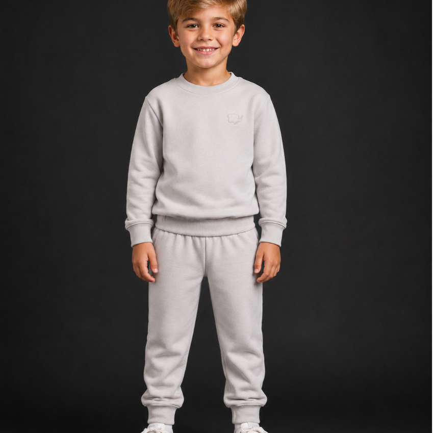 Conjunto Moletom Infantil Juvenil Cinza Peluciado 2 4 6 8 10 Agasalho de Frio Inverno Flanelado Calça Moletom
