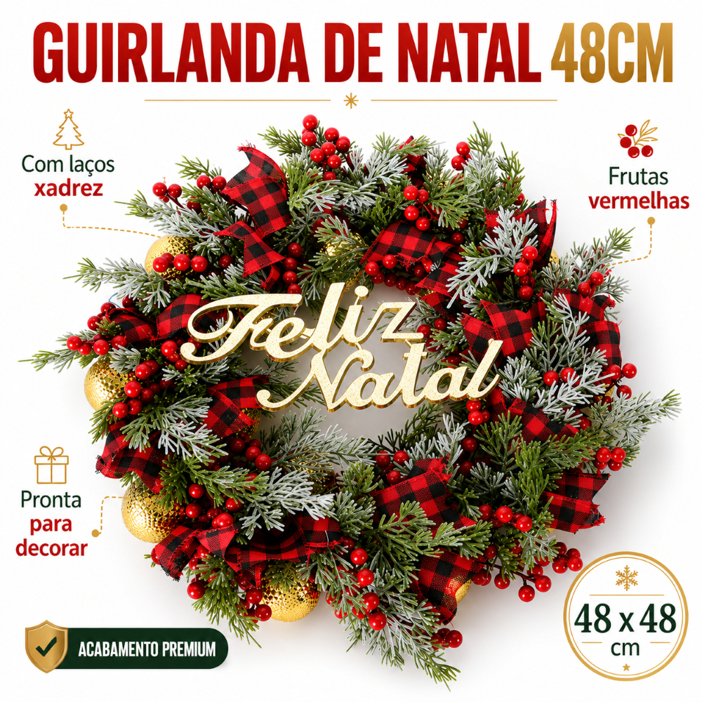 Guirlanda Natalina Festão Porta Natal Verde Nevada Decorada Enfeite Natal Papai Noel Guirlanda Natal