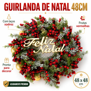 Guirlanda Natalina Festão Porta Natal Verde Nevada Decorada Enfeite Natal Papai Noel Guirlanda Natal