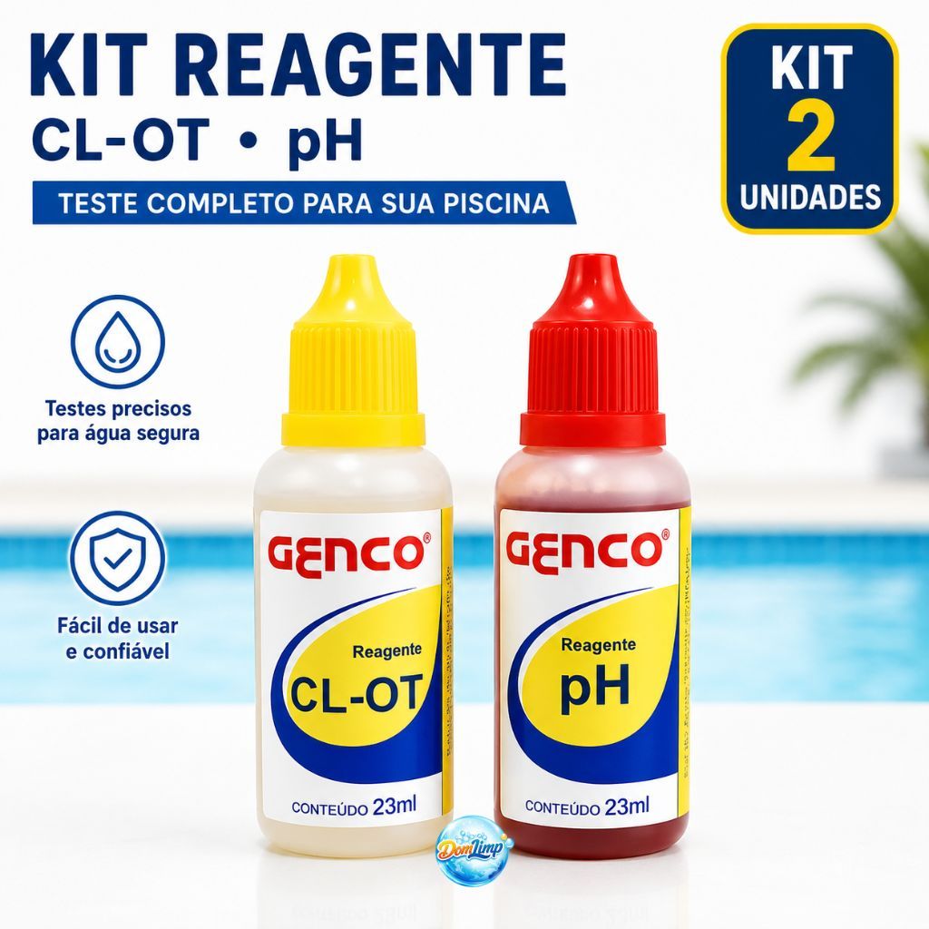 Kit Reagentes Cloro CL-OT e pH Genco 23ml para Teste de Água da Piscina