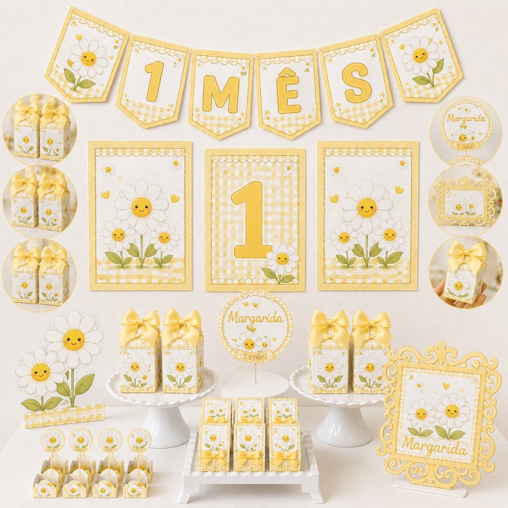 Kit Festa Margarida Personalizado Só um Bolinho  Mesversário Aniversário Lembrancinha Festa