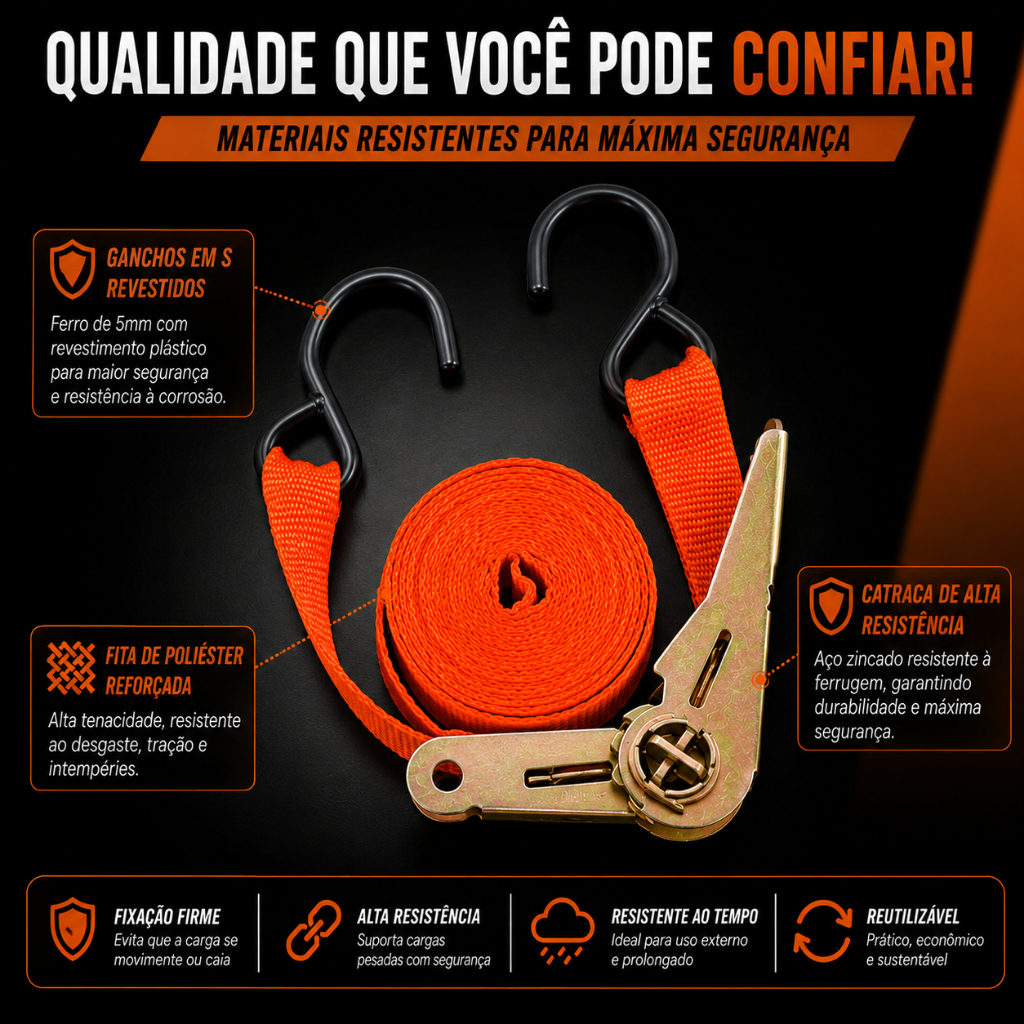 Kit de 4 Cinta Amarração Carga Com Catraca 4,5 metros Suporta 480kg · foto 2