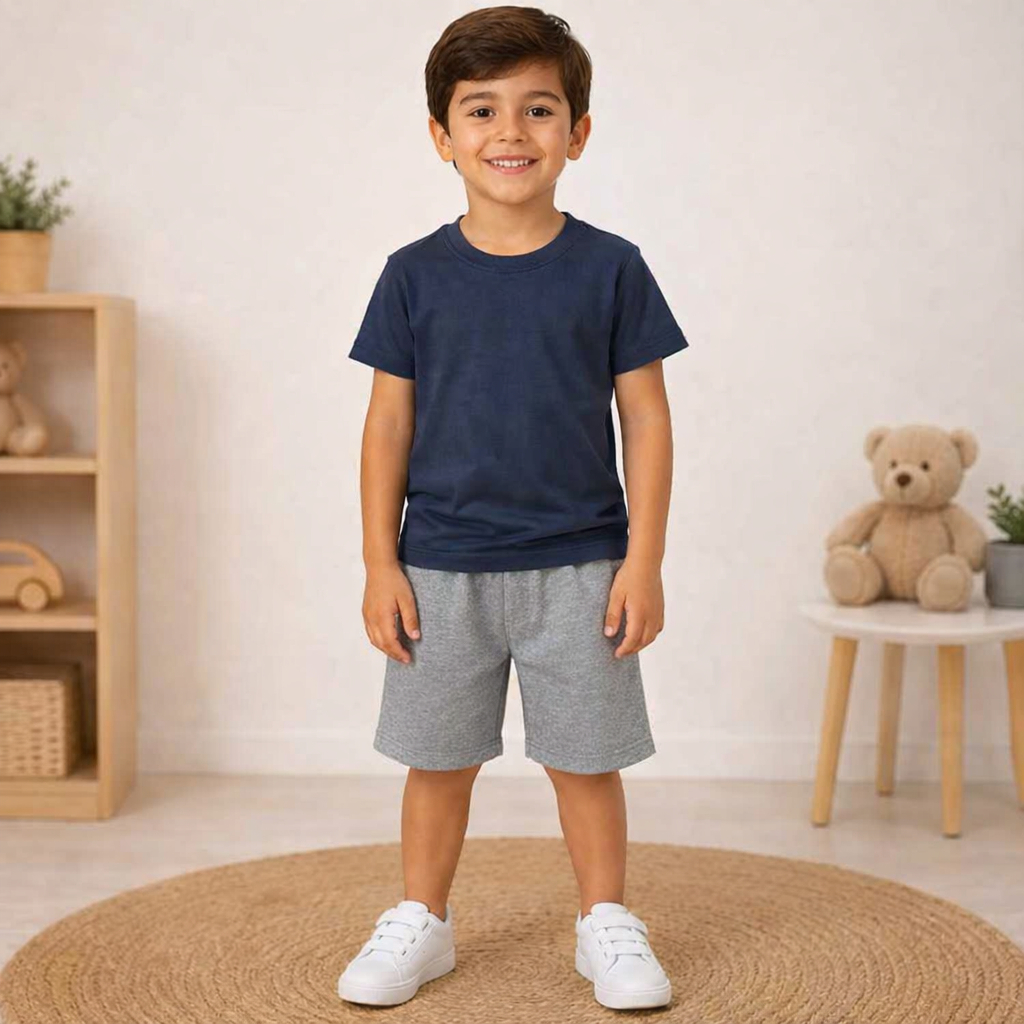 Conjunto Verão Infantil Meninos Camiseta Algodão e Bermuda Moletinho Macio e Confortável e estiloso