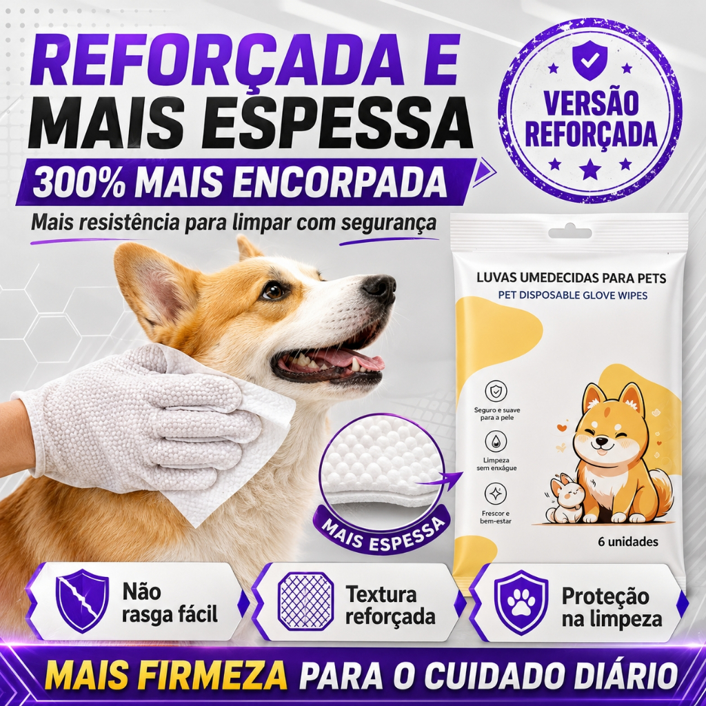 Luvas Umedecidas Descartáveis Sem Água para Banho de Cachorro e Gato, Luvas Multifuncionais de Higiene Animal Sem Marca