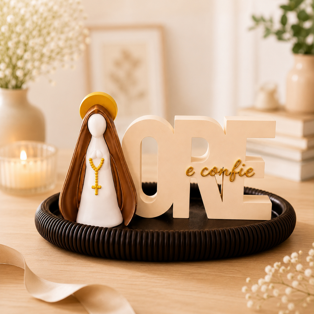 Presente Conjunto Religioso Nossa Senhora Ore e Confie Decoração Católica para Mãe Avó Madrinha e Amigos