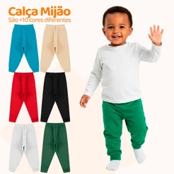 Kit Com 10, 5 ou 3 Calças Mijão De Bebê Menino Infantil Em Algodão Super Confortável Com Barra Em Ribana